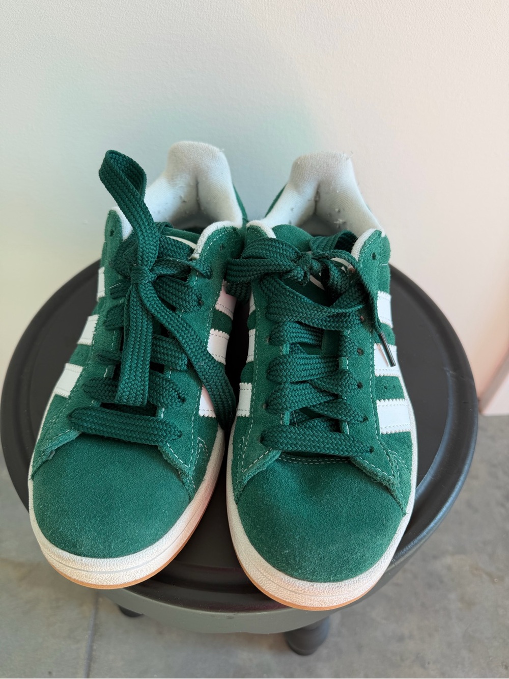 adidas Green Suede Kids Sneakers with White Stripes
